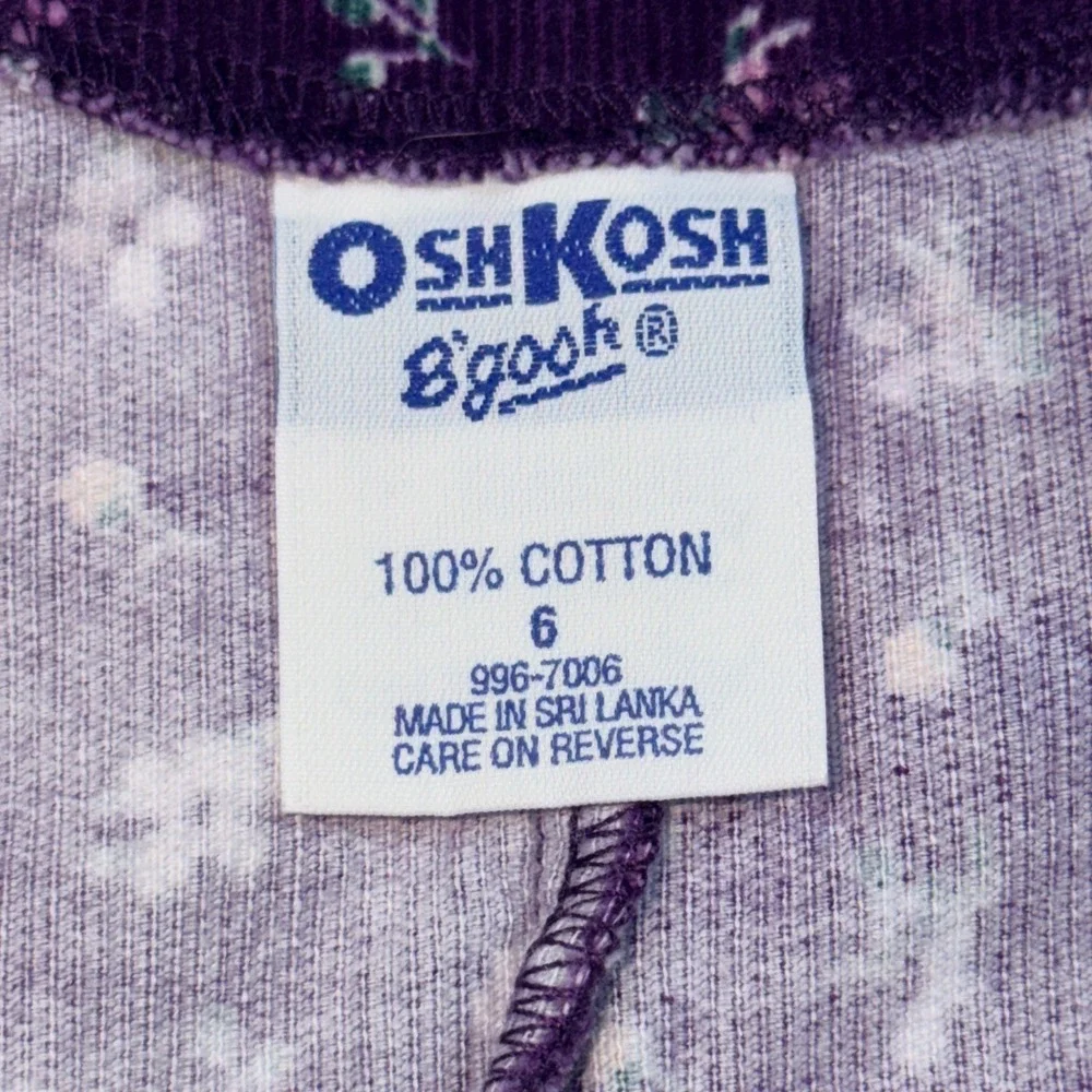 Vintage OshKosh Bgosh Girls Purple Floral Corduroy Zip Front Jumper Dress Sz 6